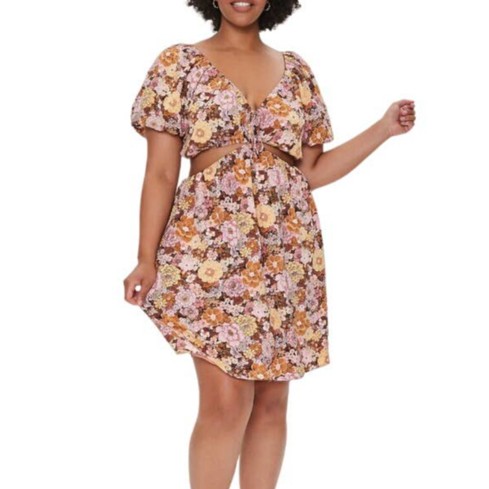 NWT Forever 21 Plus Size Floral Cutout Mini Dress Pink Women 2X